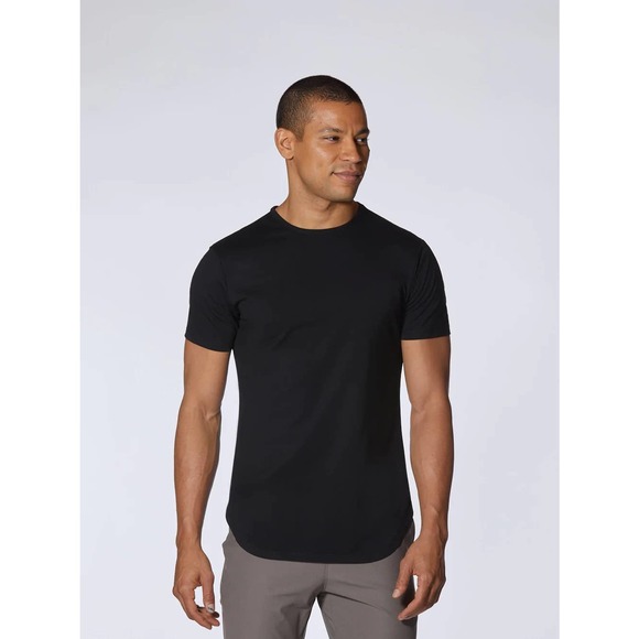 Cuts Clothing Men's Elongated Crew Neck Signature Fit Tee T-Shirt in Black - Picture 2 of 9